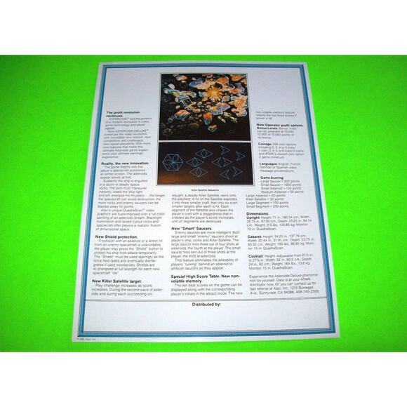 Asteroids Deluxe Arcade Flyer Original 1981 NOS Video Game Art 8.5" x 11" Retro - Picture 4 of 4